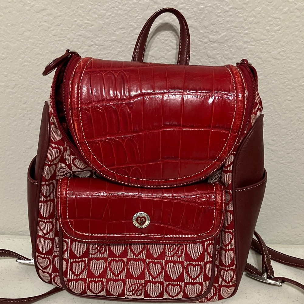 Red and White Heart Pattern Backpack